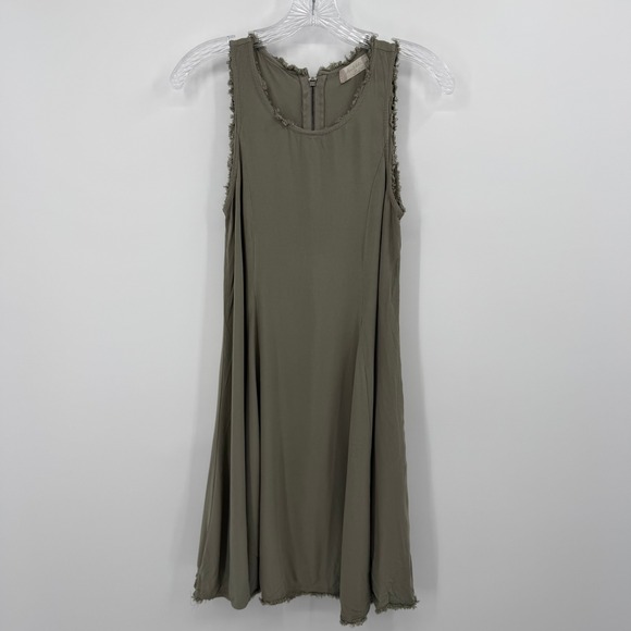 Altar d State Dresses & Skirts - Altar d State Olive Green Frayed Hem Zipper Front Dress XS